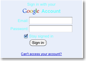 Screenshot: Google login with light blue text on a light blue background.